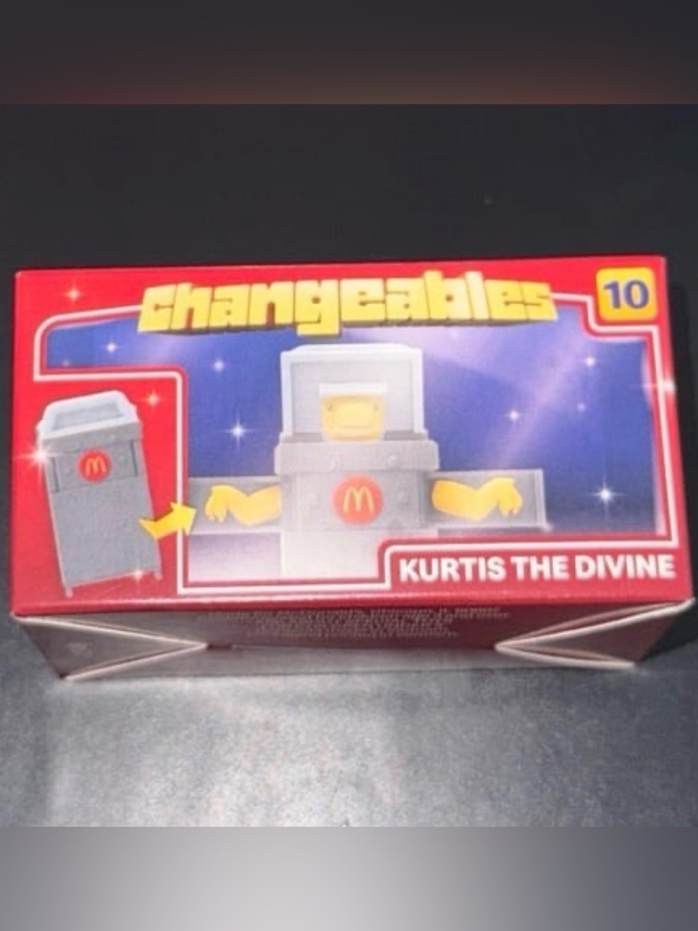 Mcdonalds Changeable Kurtis the divine #10 trash toy Cardbox card storage logo